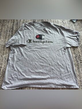 Champion Gray Short Sleeve Camo Logo Tee with Black and Red Accent